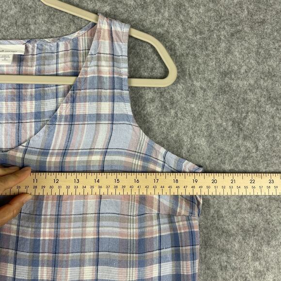 J Jill Love Linen Dress Womens Medium Petite Plaid Sleeveless Coastal Beachy - Picture 5 of 14
